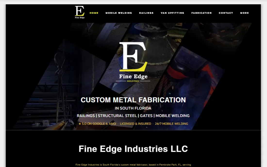 The old Fine Edge Industries website before the rebuild